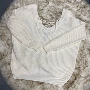 Love By Design White Lace Up Sweater